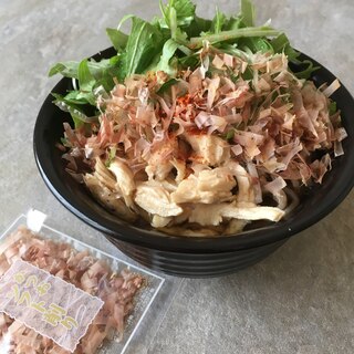 サラダチキンと水菜の蕎麦♪